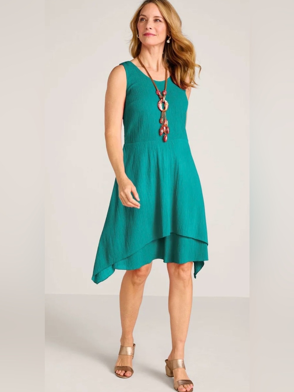 NWOT Soft Surroundings Siesta Key Gauze Sleeveless Tropical Teal Green Dress M